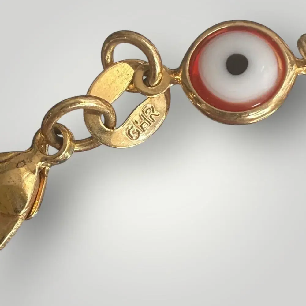 Kids GHR Evil Eye Bracelet Red Nazar Gold Tone Protection Charm 5.5”